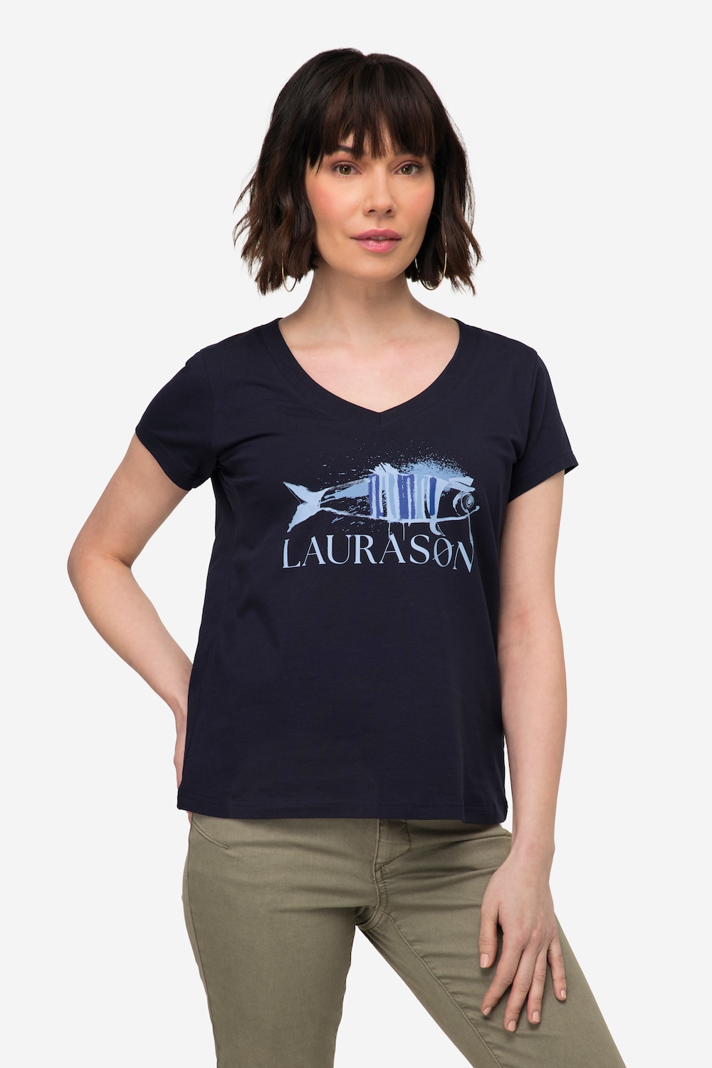 Große Größen T-Shirt, Damen, blau, Größe: L, Baumwolle, LAURASON