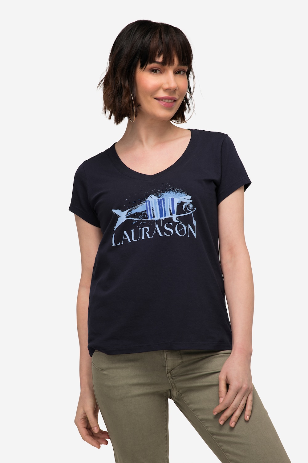 Große Größen T-Shirt, Damen, blau, Größe: M, Baumwolle, LAURASON