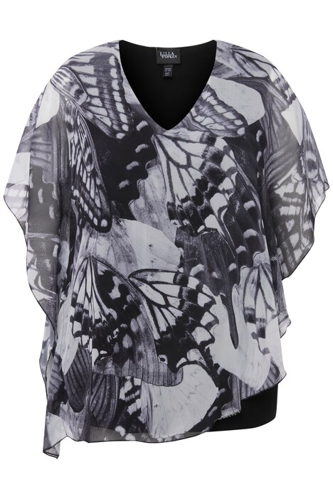 Halenka, dvouvstvá, transparentní šifon, motýli, krátké rukávy