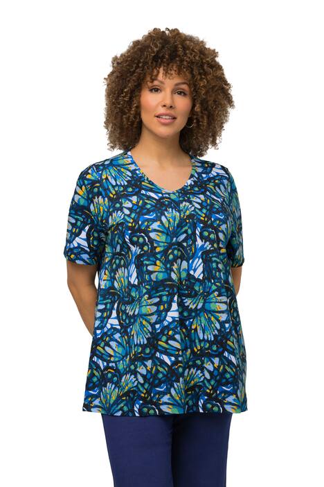 Tričko, motýli, A střih, výstřih do V, krátké rukávy