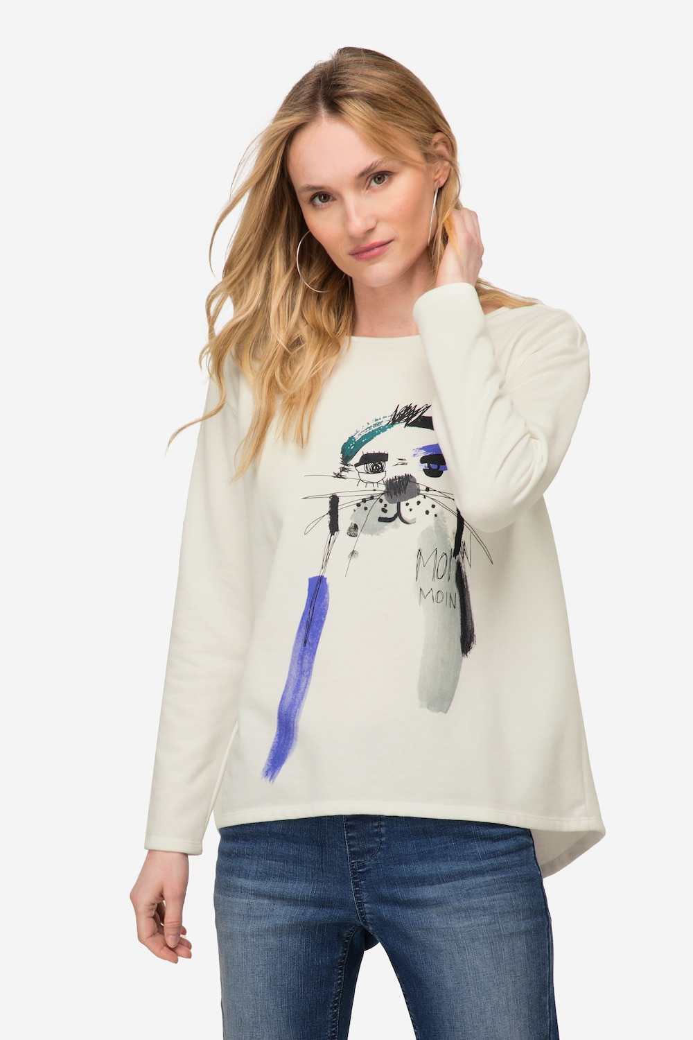 Große Größen Sweatshirt, Damen, beige, Größe: L, Baumwolle, LAURASON