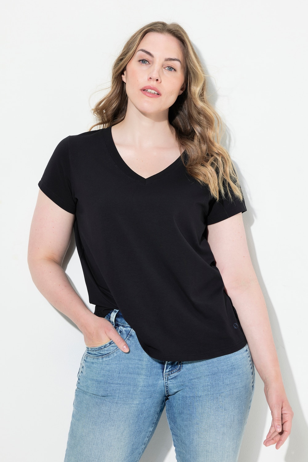 Große Größen T-Shirt, Damen, schwarz, Größe: M, Baumwolle, LAURASON