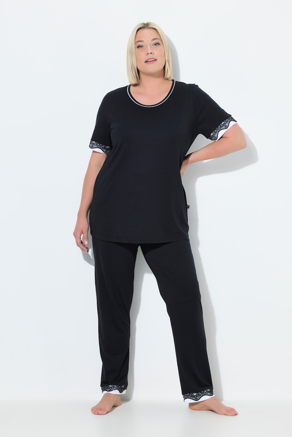 Große Größen Pyjama, Damen, schwarz, Größe: 58/60, Baumwolle/Synthetische Fasern, Ulla Popken