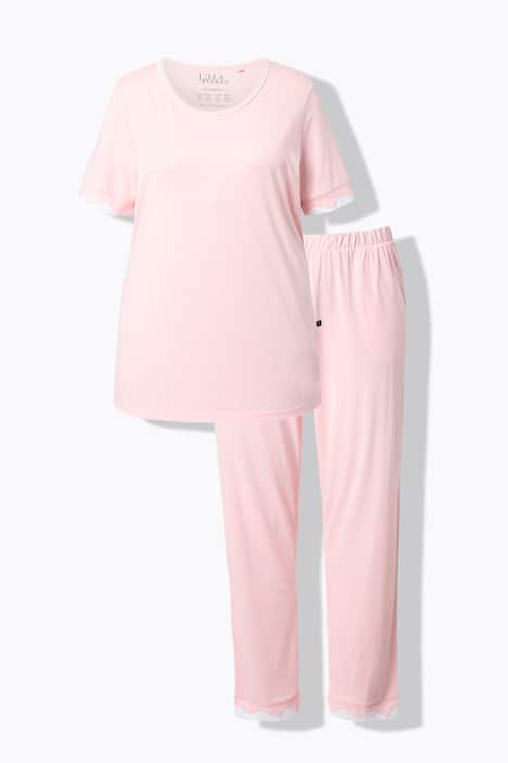 Pyjama, kanten randen, ronde hals, korte mouw