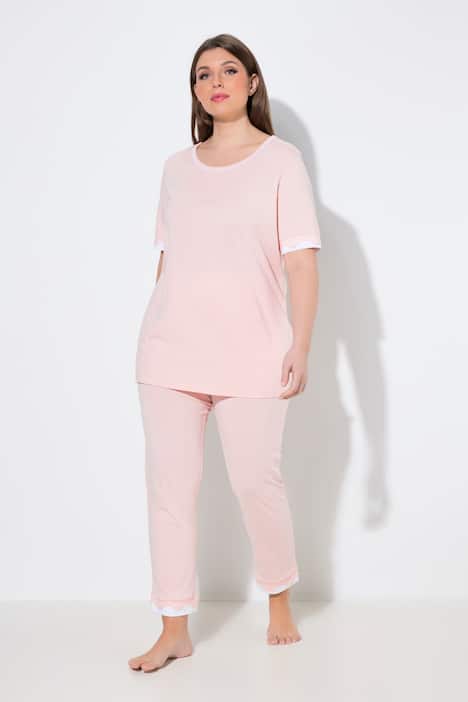 Pyjama, kanten randen, ronde hals, korte mouw