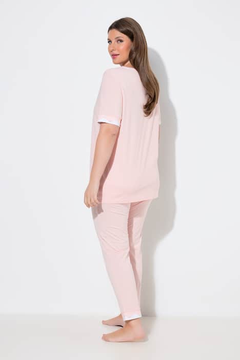 Pyjama, kanten randen, ronde hals, korte mouw