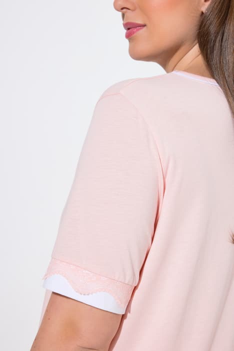 Pyjama, kanten randen, ronde hals, korte mouw