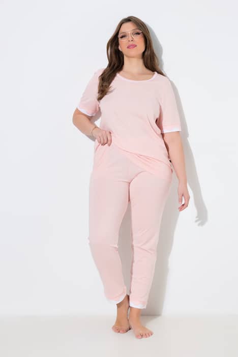 Pyjama, kanten randen, ronde hals, korte mouw