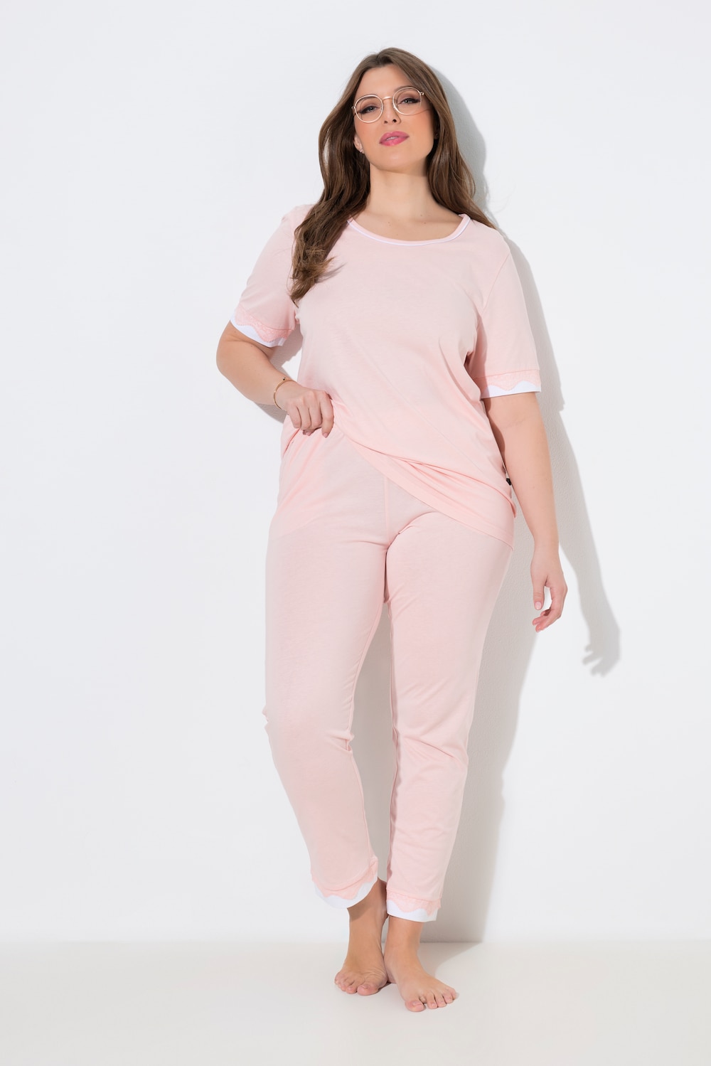 Pyjama, Spitzenkanten, Rundhals, Halbarm