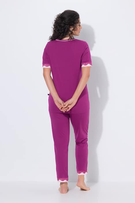 Pyjama, Spitzenkanten, Rundhals, Halbarm