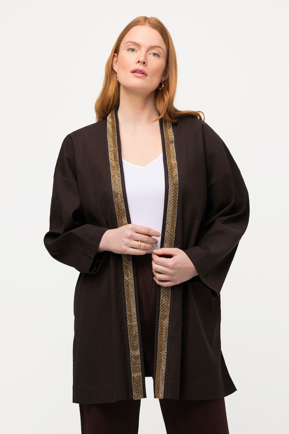 Thumbnail - Große Größen Kimono-Jacke, Damen, braun, Größe: 42/44, Baumwolle/Leinen, Ulla Popken