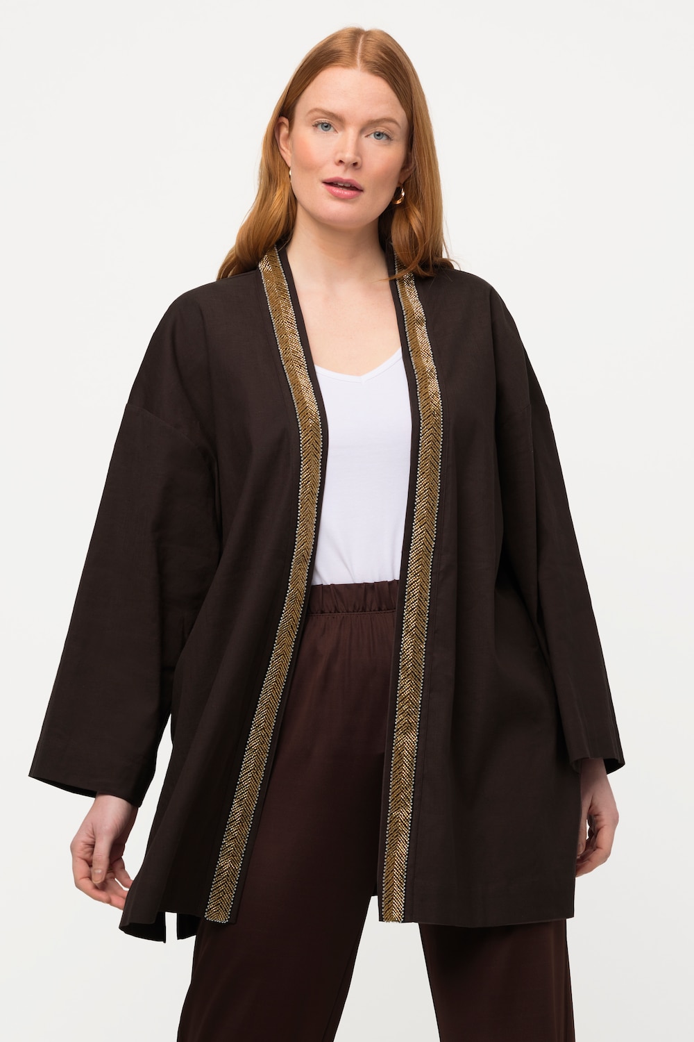 Große Größen Kimono-Jacke, Damen, braun, Größe: 46/48, Baumwolle/Leinen, Ulla Popken