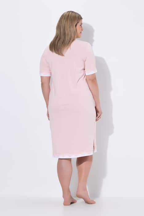 Nachthemd, kanten randen, ronde hals, korte mouw