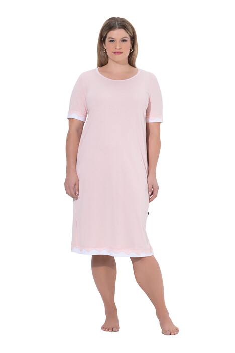 Noční košile, krajkové okraje, kulatý výstřih, krátké rukávy