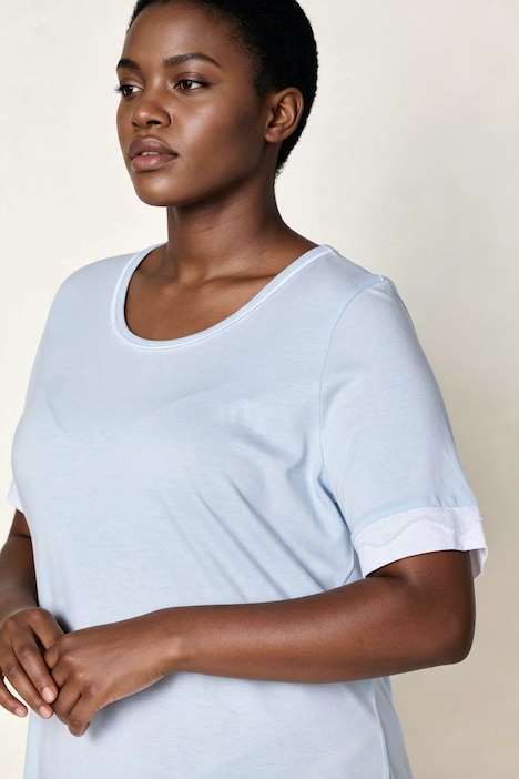 Nachthemd, Spitzenkanten, Rundhals, Halbarm