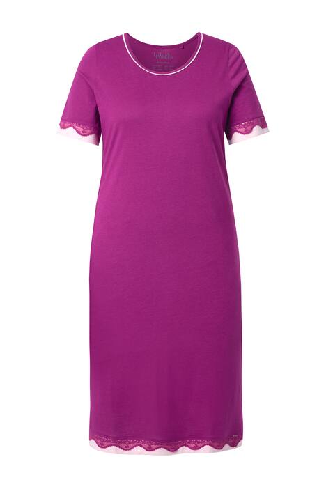 Noční košile, krajkové okraje, kulatý výstřih, krátké rukávy