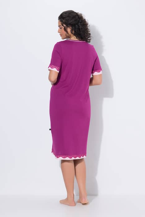 Nachthemd, Spitzenkanten, Rundhals, Halbarm