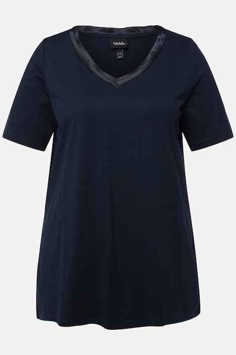 Schlafanzug, Satineinsatz, V-Ausschnitt, Halbarm