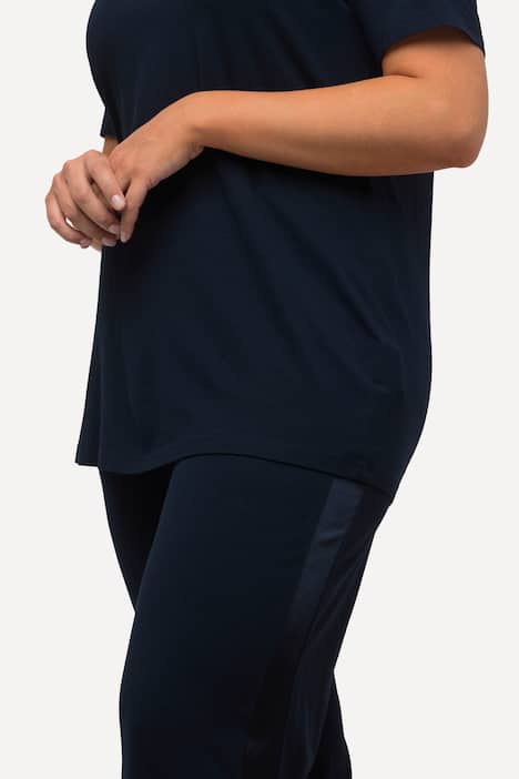 Schlafanzug, Satineinsatz, V-Ausschnitt, Halbarm