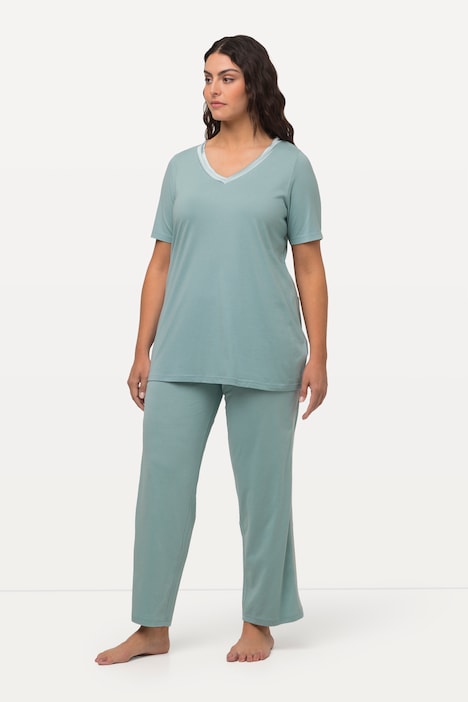 Satin Trim Short Sleeve Pajama Set | Pajamas | Sleepwear