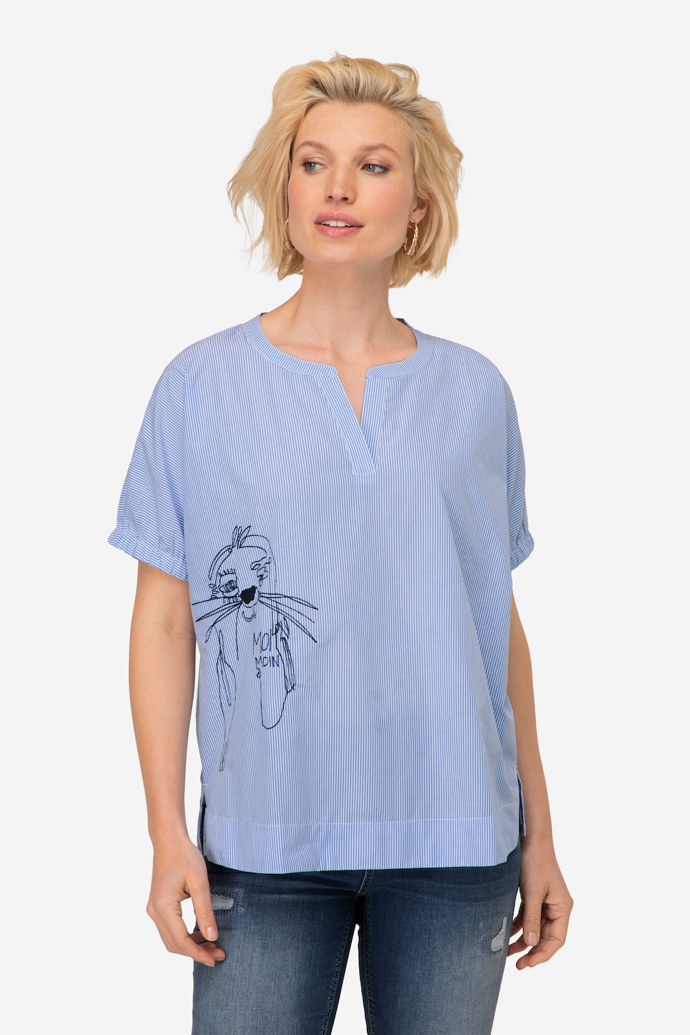 Große Größen Streifenbluse, Damen, blau, Größe: L, Baumwolle/Polyester, LAURASON