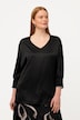 blouse, satijn, V-hals, 3/4-vleermuismouwen