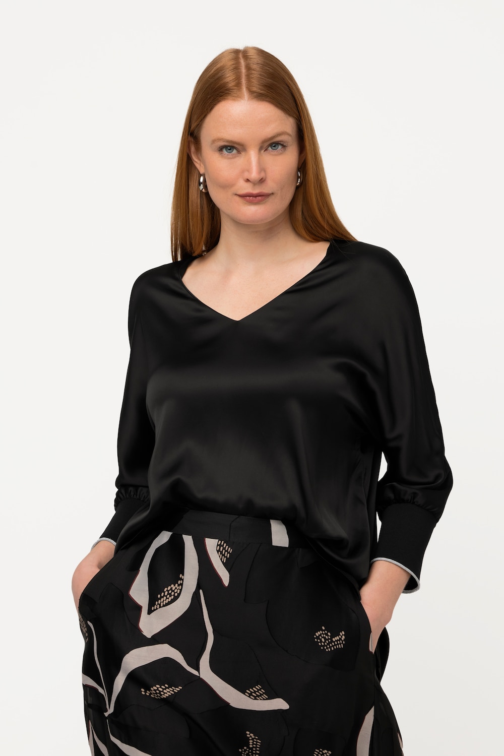 Grote Maten blouse, Dames, zwart, Maat: 42/44, Viscose, Ulla Popken