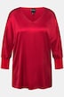 Bluse, sateng, V-hals, 3/4 flaggermusermer