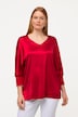 Bluse, sateng, V-hals, 3/4 flaggermusermer