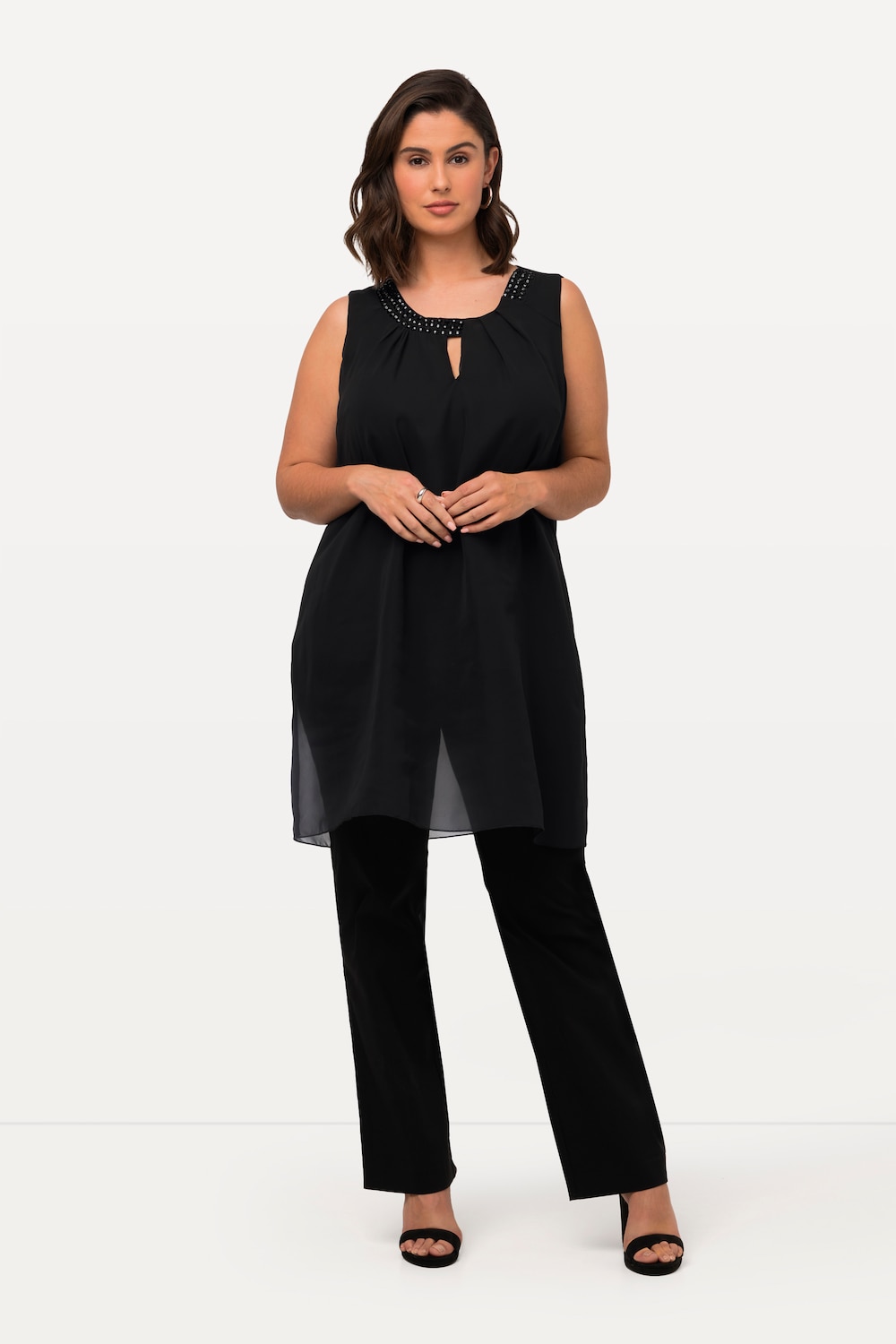 Große Größen Longtunika, Damen, schwarz, Größe: 50/52, Polyester/Viskose, Ulla Popken