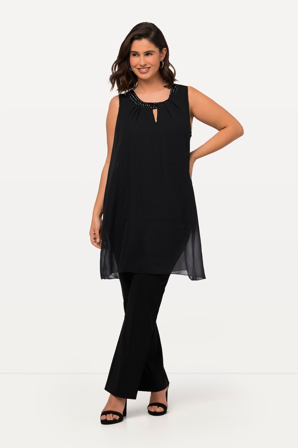 grandes tailles tunique longue, femmes, noir, taille: 44/46, polyester/viscose, ulla popken