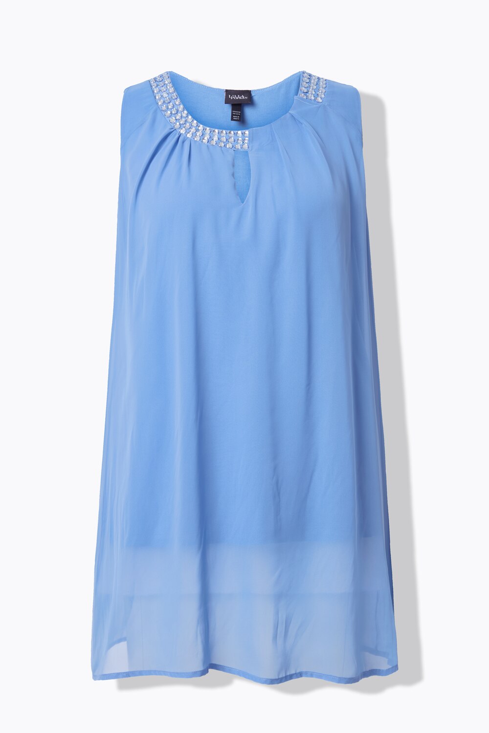 Stora storlekar Lång tunika med dekorativa stenar, Dam, blå, storlek: 58/60, Polyester/Viskos, Ulla Popken