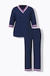 Pyjama, Streifendetails, V-Ausschnitt, 3/4-Arm