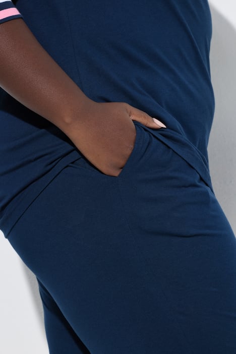 Pyjama, Streifendetails, V-Ausschnitt, 3/4-Arm