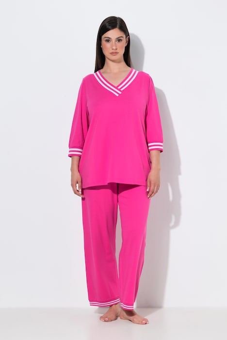 Pyjama, streepdetails, v-hals, 3/4-mouwen