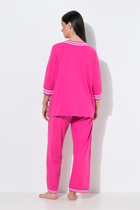 Pyjama, streepdetails, v-hals, 3/4-mouwen