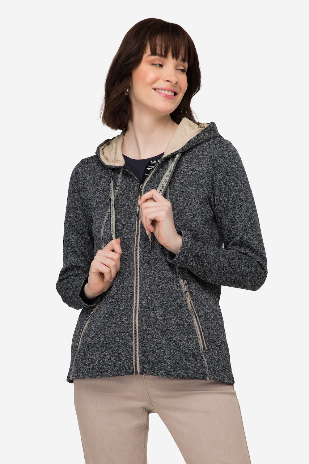 Große Größen Strickfleece-Jacke, Damen, blau, Größe: M, Polyester, LAURASON