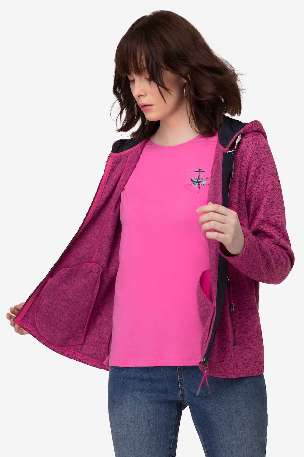 Große Größen Strickfleece-Jacke, Damen, rosa, Größe: M, Polyester, LAURASON