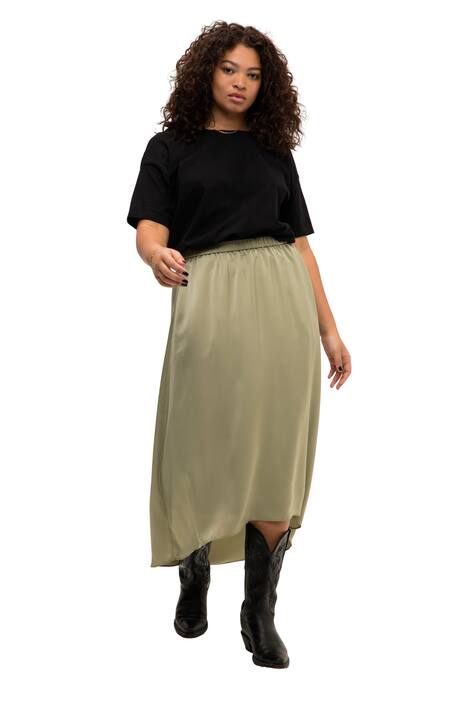 Midi sukně, A střih, elastický pas, lem vpředu zkrácený