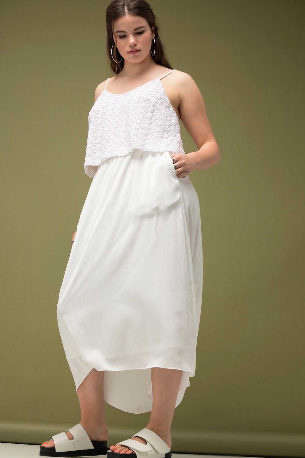 Stora storlekar Midikjol, Dam, vit, storlek: 50/52, Polyester, Studio Untold