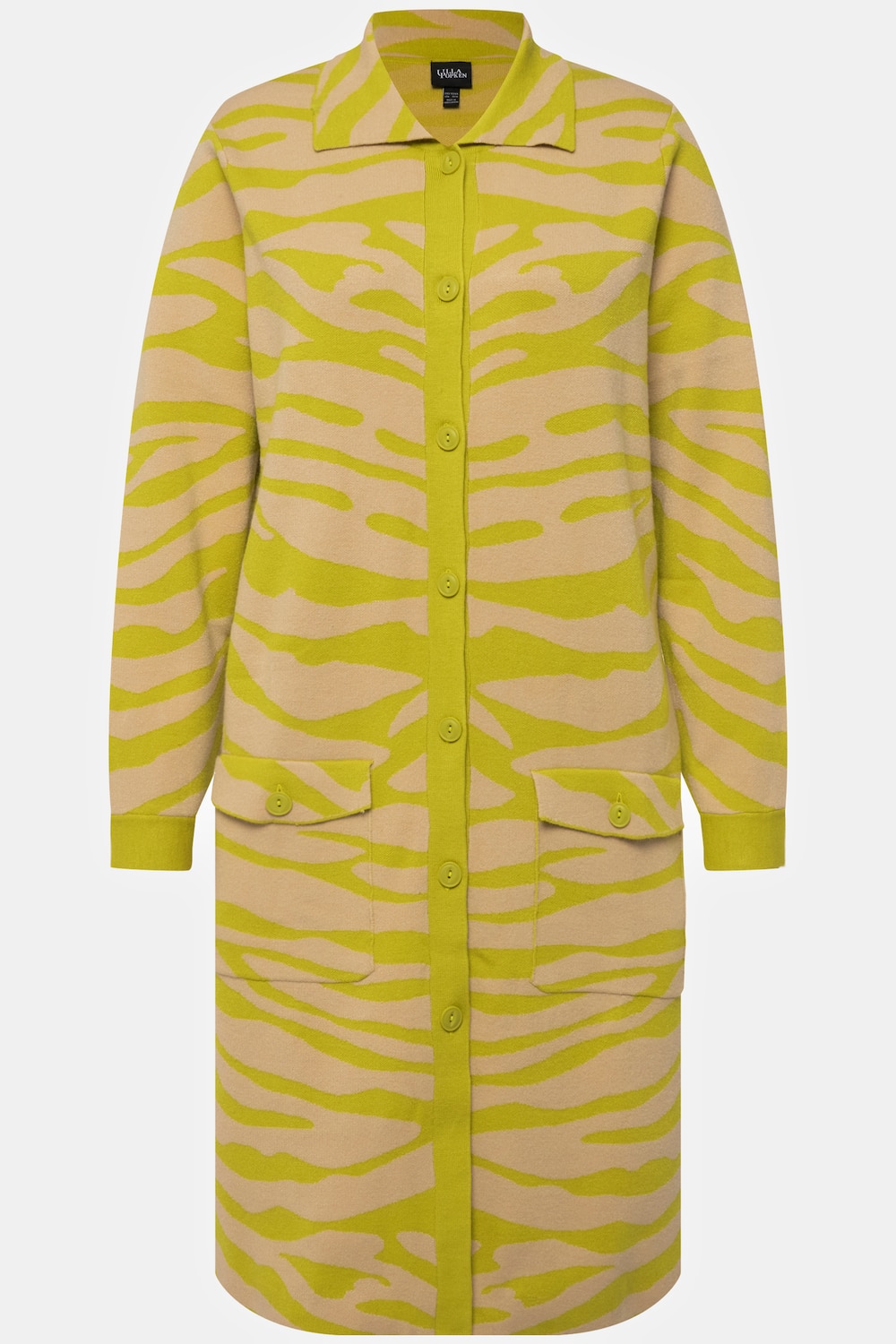 Stora storlekar Stickad kofta med zebramönster, Dam, grön, storlek: 46/48, Viskos/Polyester/Syntetfibrer, Ulla Popken