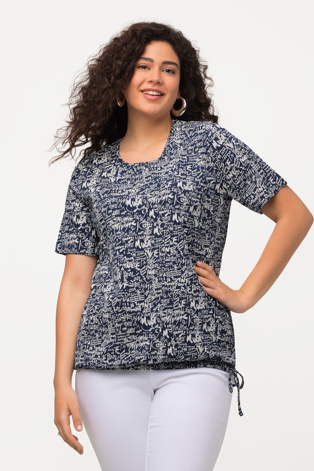 Grote Maten T-shirt, Dames, blauw, Maat: 50/52, Katoen, Ulla Popken