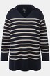Sweter, w paski, kołnierz typu półgolf, dekolt w szpic, długi rękaw