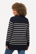 Sweter, w paski, kołnierz typu półgolf, dekolt w szpic, długi rękaw