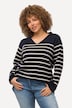 Sweter, w paski, kołnierz typu półgolf, dekolt w szpic, długi rękaw