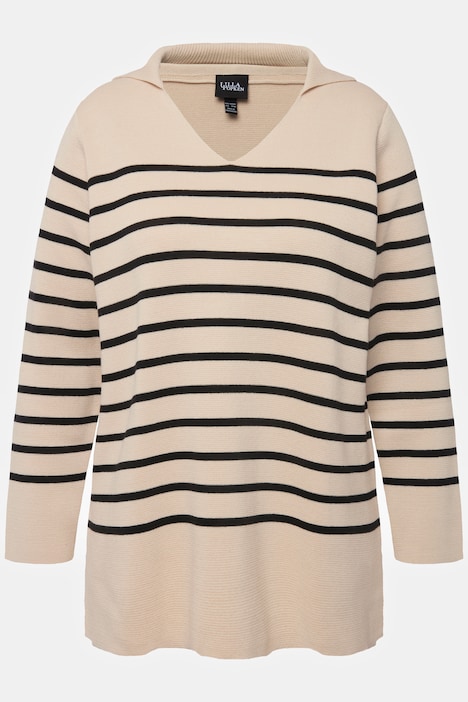 Striped Long Sleeve Troyer Collar V-Neck Sweater | Sweater | Sweaters
