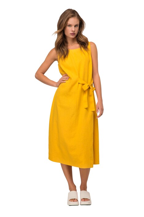 Leinenmix-Kleid, Straight Fit, Rundhals, seitliche Zierschleife