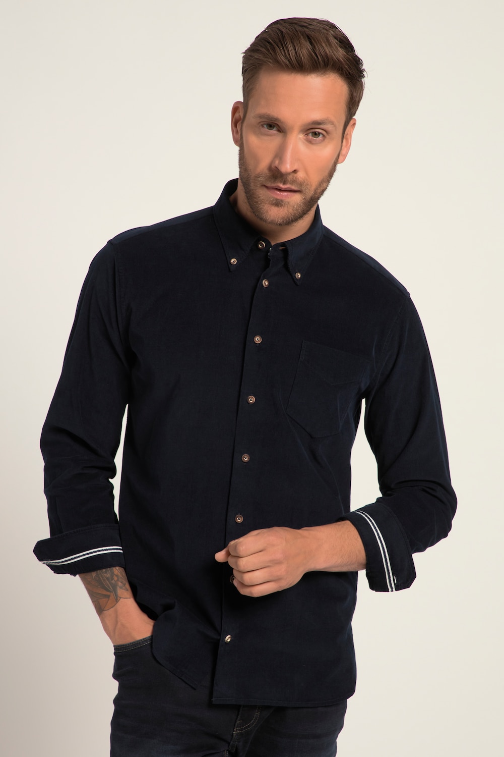 Stora storlekar Manchesterskjorta med lång ärm och button-down krage, Her, blå, storlek: 4XL, Bomull, JP1880