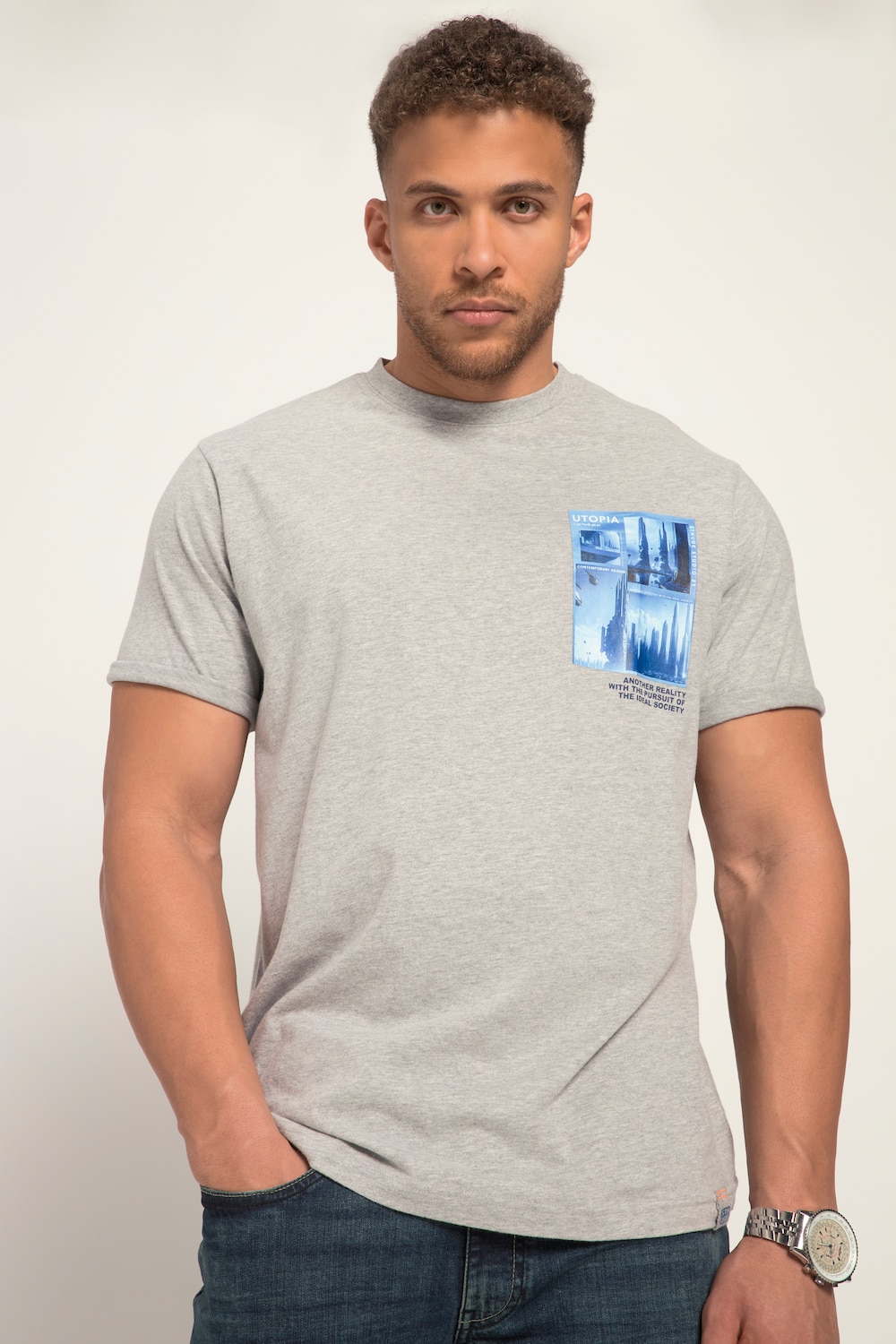 grandes tailles t-shirt sthuge avec imprimé, femmes, gris, taille: 5xl, coton/viscose, sthuge