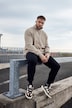 Pull STHUGE à manches longues, laine mélangée, col cheminée avec fermeture zippée - jusqu'au 8 XL